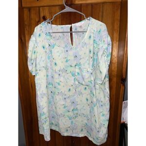 LC Lauren Conrad Women's 3X Floral Print Short Sleeve Blouse Top‎